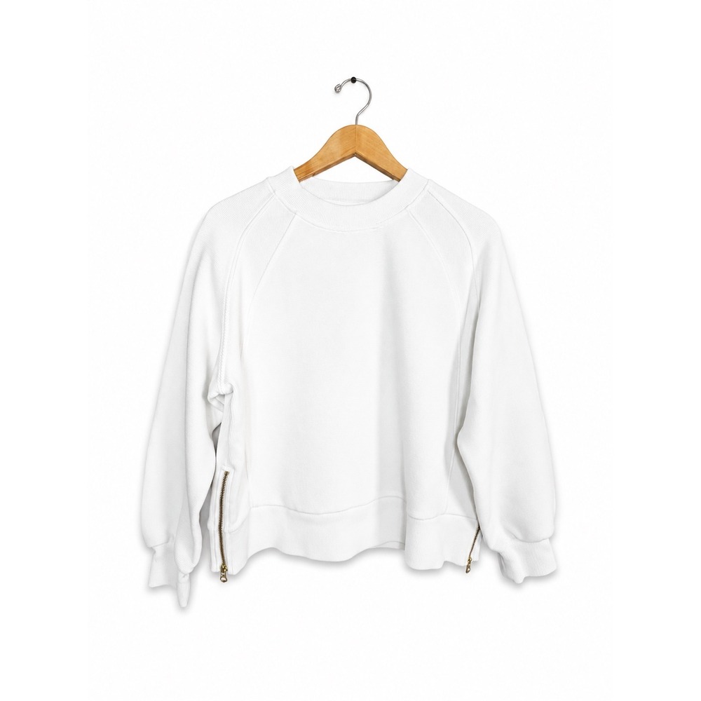 Varley Goulding White Ribbed Side Zip Sweatshirt Pullover Size M Mock Neck Luxe - Picture 2 of 9